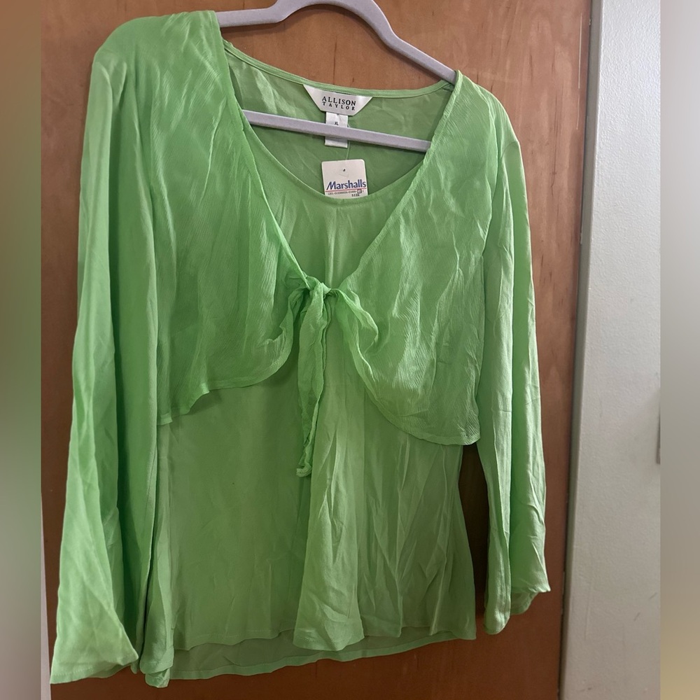 NWT 💚 Allison Taylor Lime Green Silk Blouse ~ XL 🌿